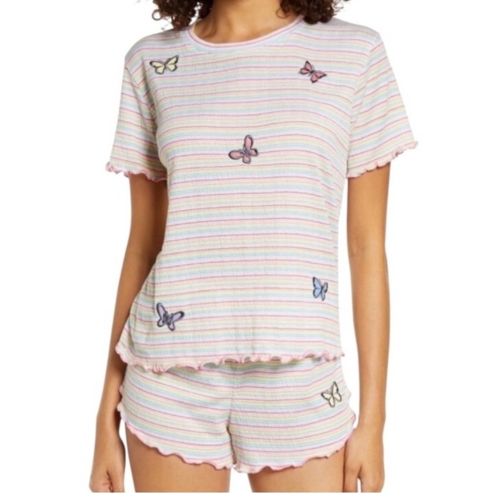 Emerson Rose - Stripe and Butterfly Tee and Short Pajama Set.  Size Large. NWT